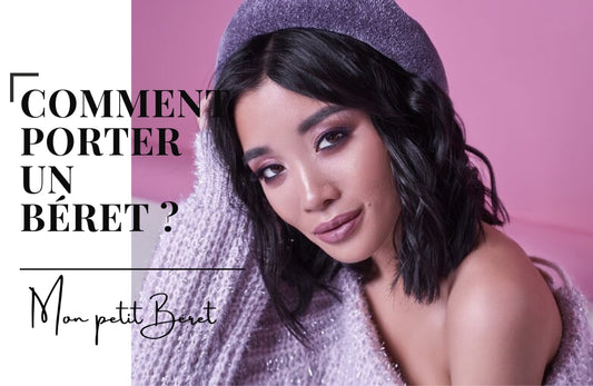 comment porter un béret ? joli femme asiatique portant un pull tricoté en laine mauve et un béret violet
