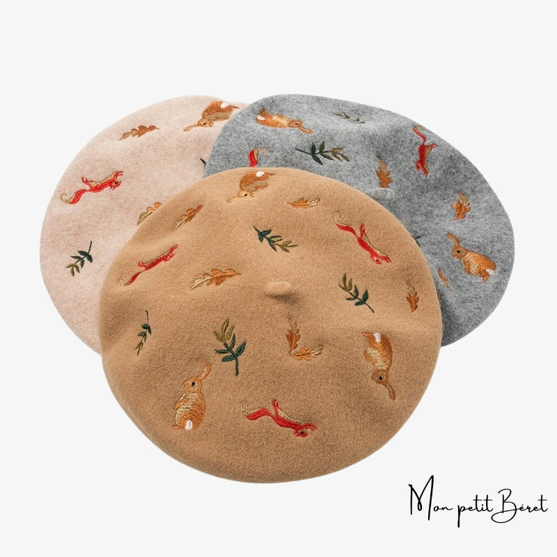 Béret brodé champêtre différentes couleurs