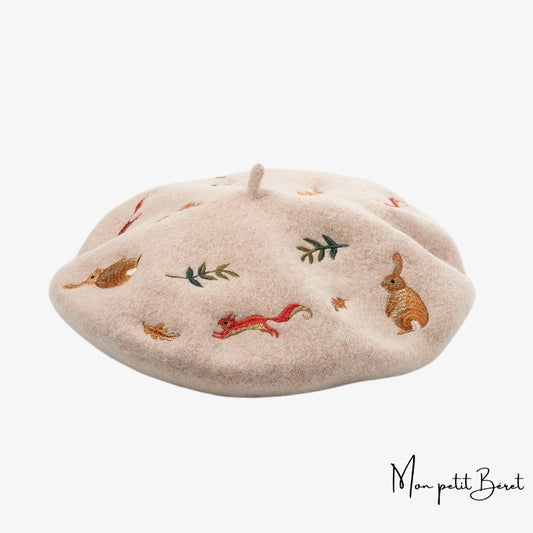 Béret brodé champêtre couleur écru
