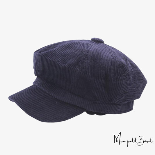 casquette gavroche pour femme en velours bleu marine