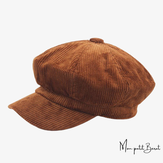 casquette gavroche pour femme en velours marron