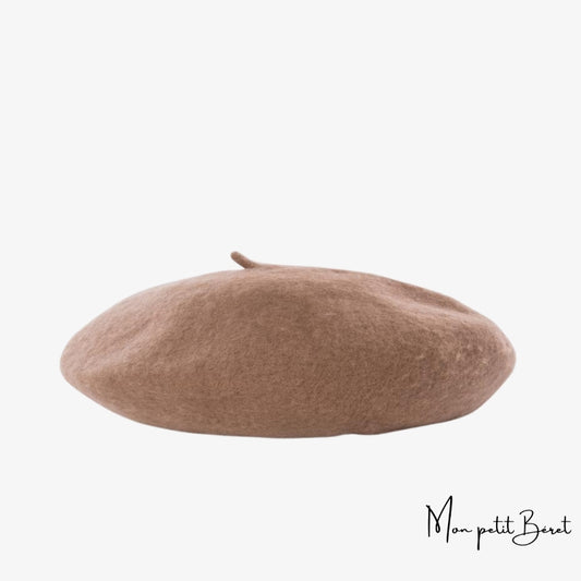 béret pour femme en cachemire de couleur beige foncé