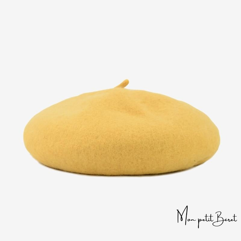 béret pour femme en cachemire de couleur jaune
