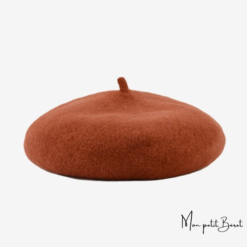 béret pour femme en cachemire de couleur terracotta