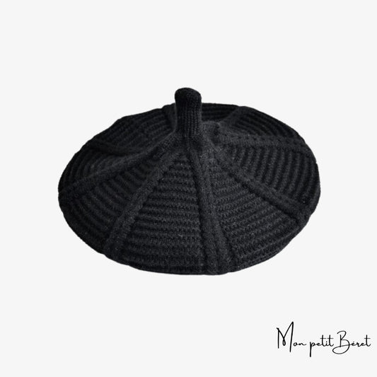 béret noir en laine tricotée pour femme