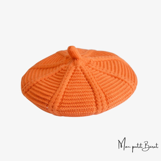 béret orange en laine tricotée pour femme