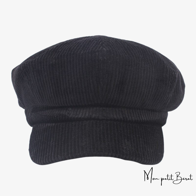 casquette gavroche pour femme en velours noir face avant