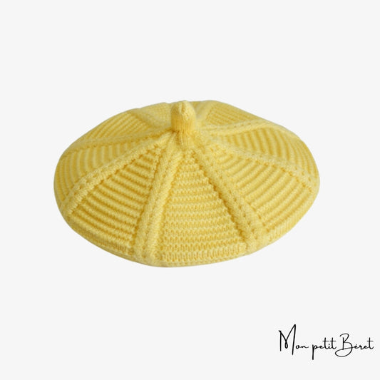 béret en laine tricotée pour femme de couleur jaune 