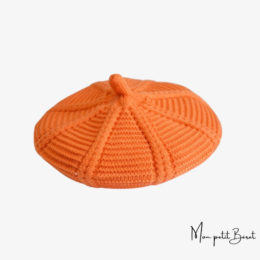 béret orange en laine tricotée pour femme 